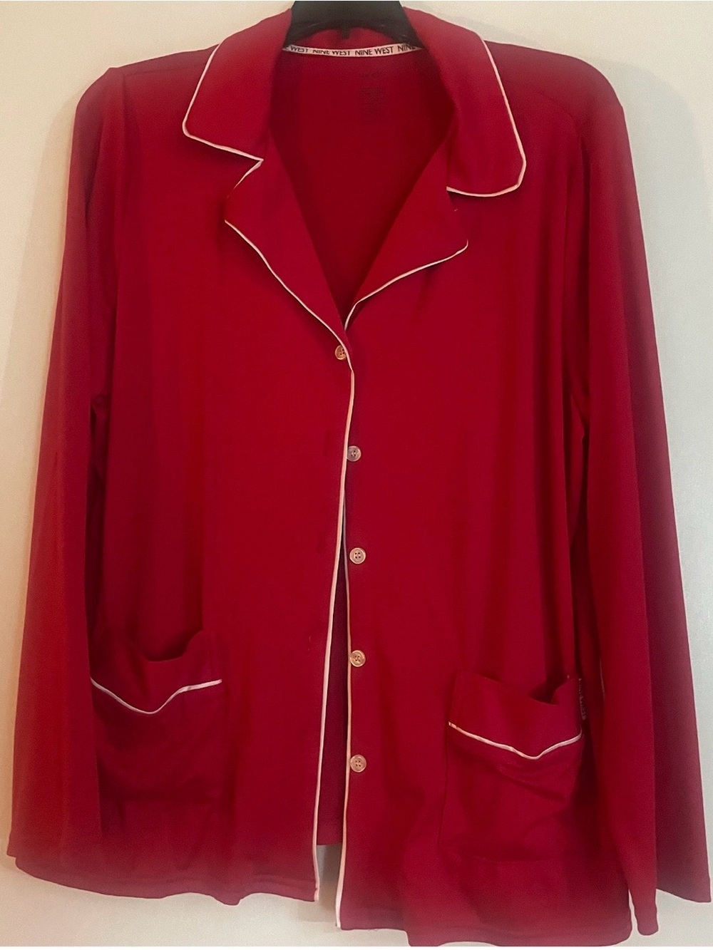 Nine West Red Long Sleeve Pajama Set with White Piping